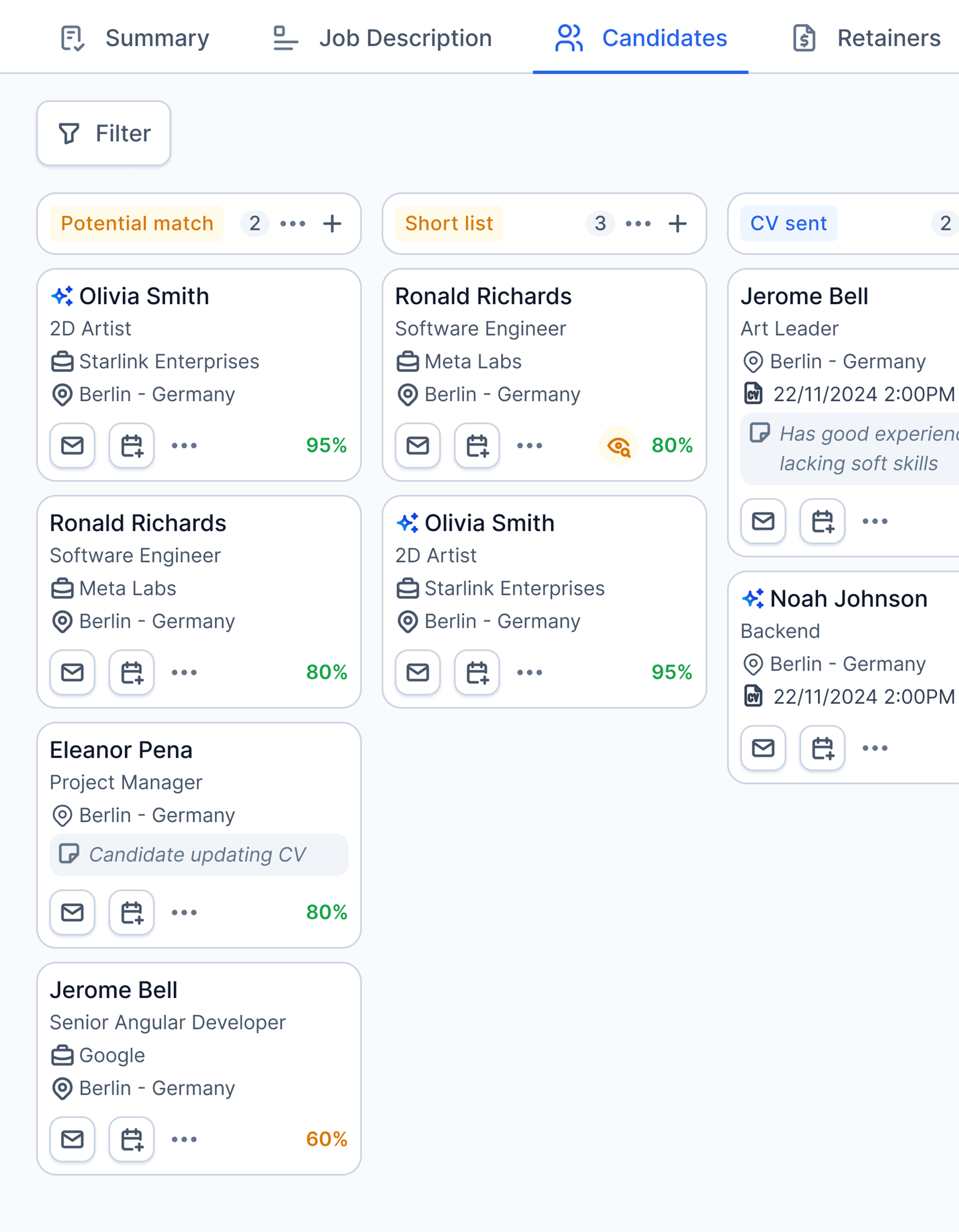 AI Candidate Matching product view in Imagine AI