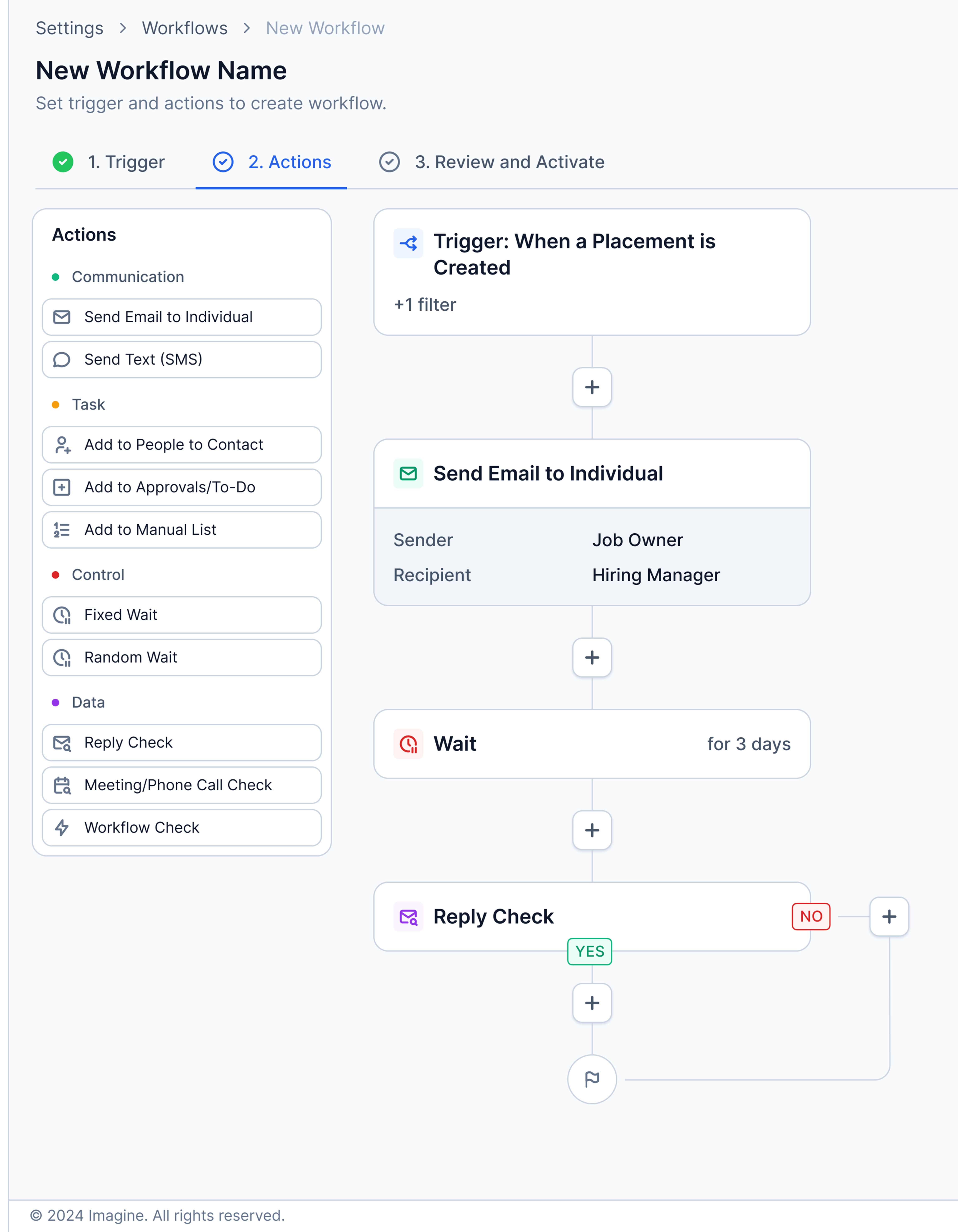 Workflow Automation product view in Imagine AI